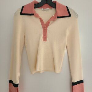 ALICE + OLIVIA Cream and Pink Colorblocked Wool Blend Knit Top Size XS